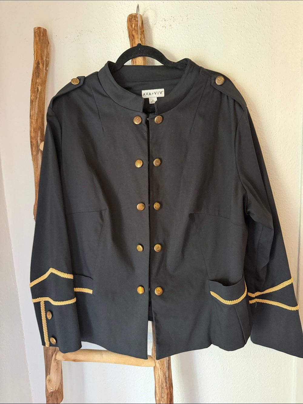Ava & Viv Black Military Band Jacket with Gold Button & Trim Sailor 2XL